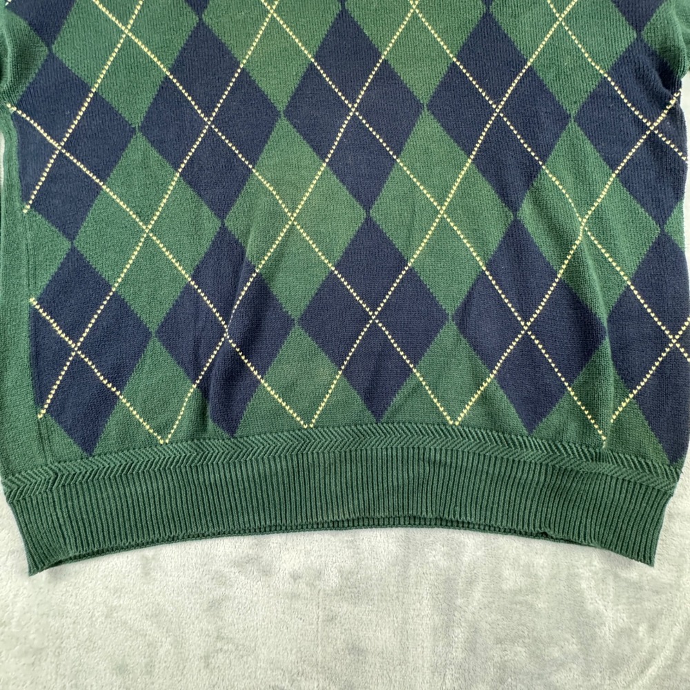 VTG Y2K Nautica Men's Argyle Sweater Green Navy Crew Neck Long Sleeve Cotton XL‎ - Picture 5 of 8